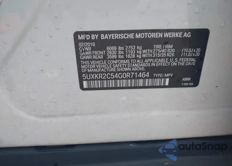 2016 BMW X5 Sdrive35I из США, поврежденный, VIN 5UXKR2C54G0R71464